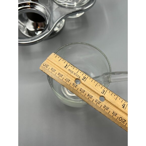 Vtg Chrome & Teak Lazy Susan Carousel Condiment Server w/ 4 Glass Bowls & Spoons - Picture 9 of 10